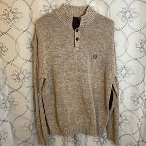 Men's Chaps Brown Long Sleeve Quarter Button Pull Over Size XL